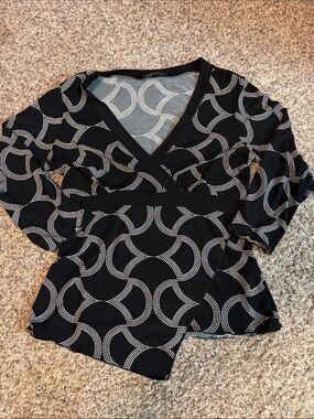 AGB Black Wrap Tunic with White Circle Dot Print